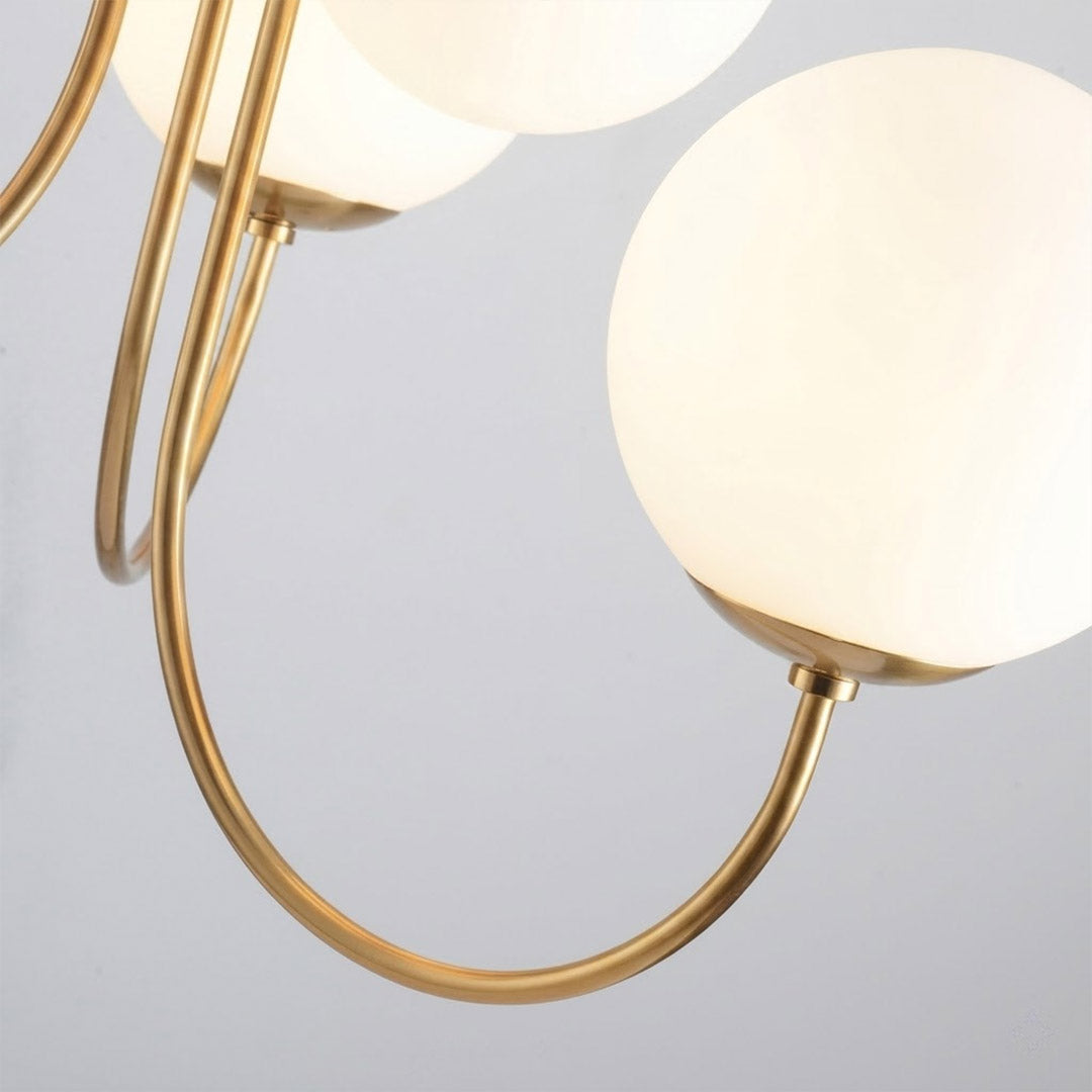 Gooseneck 5-light globe chandelier matte arched arms opal glass 
