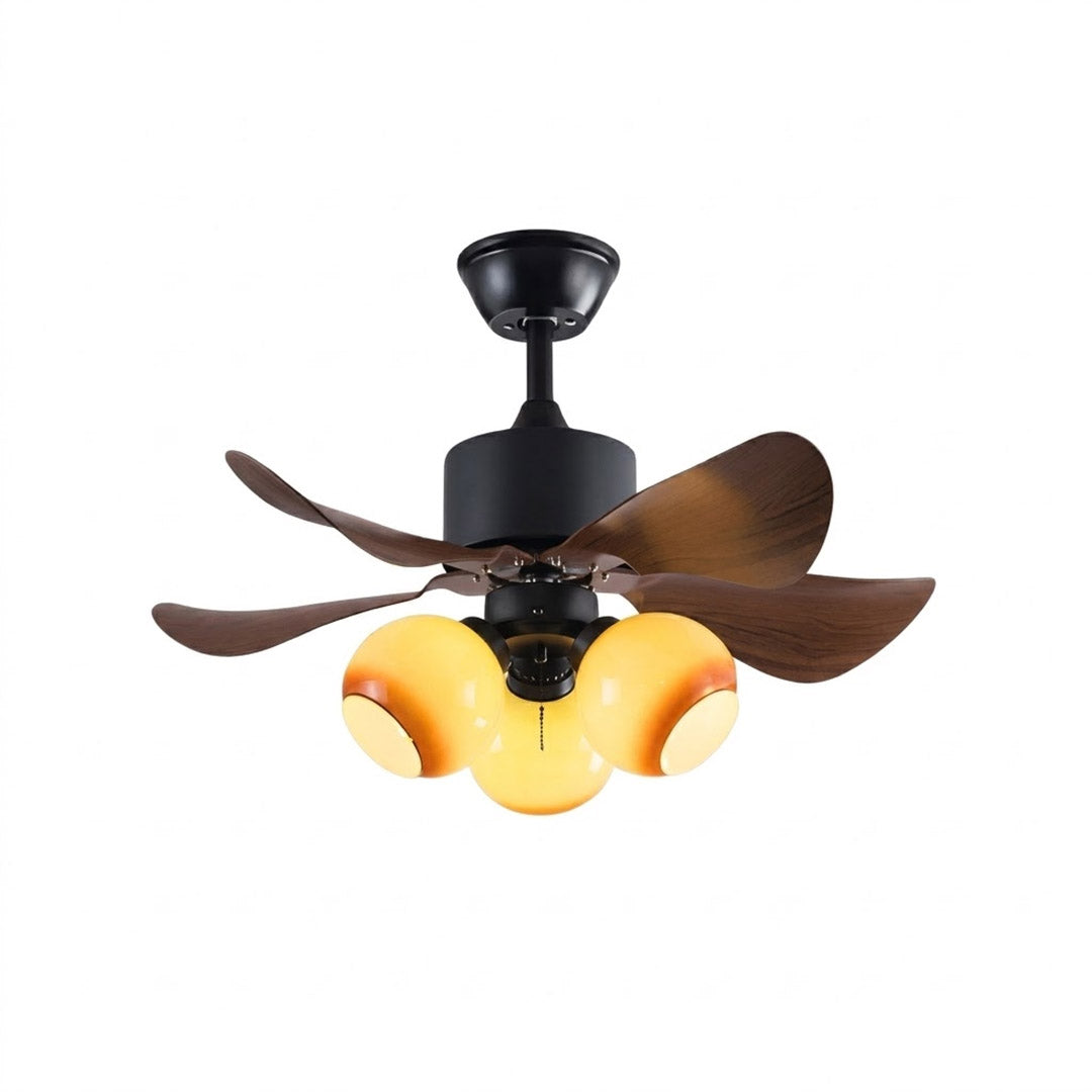 Havana ceiling fan with light 6 walnut blade black motor amber glass globe