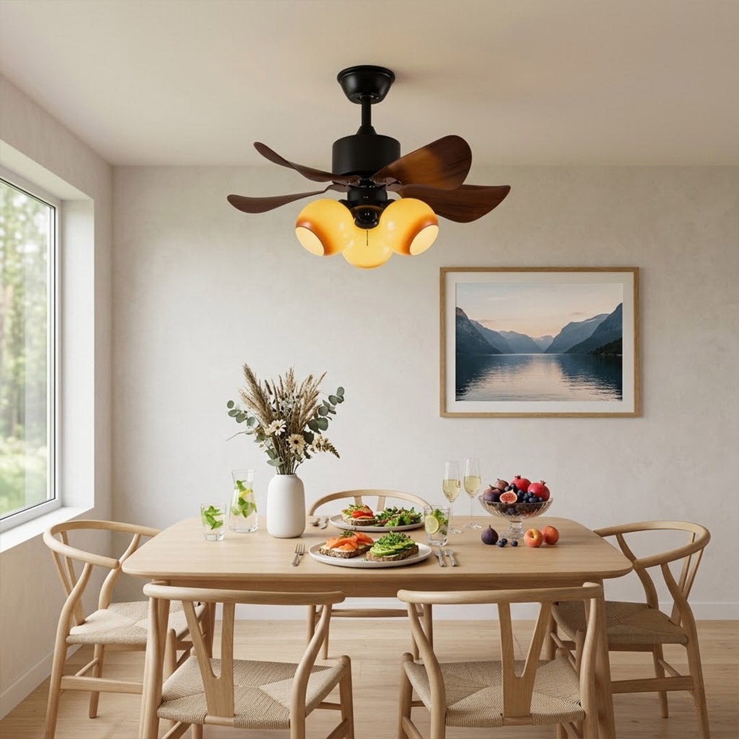 Havana ceiling fan with light 6 walnut blade black motor amber glass globe