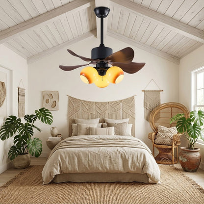 Havana ceiling fan with light 6 walnut blade black motor amber glass globe