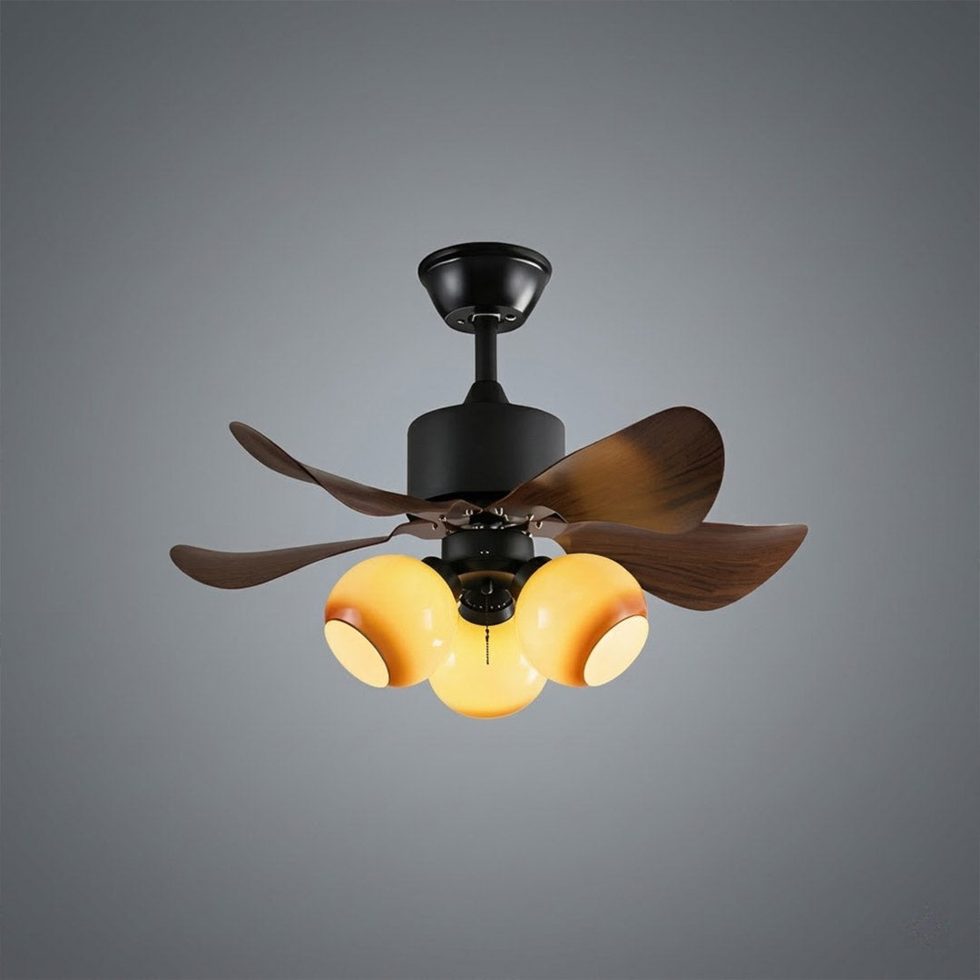 Havana ceiling fan with light 6 walnut blade black motor amber glass globe