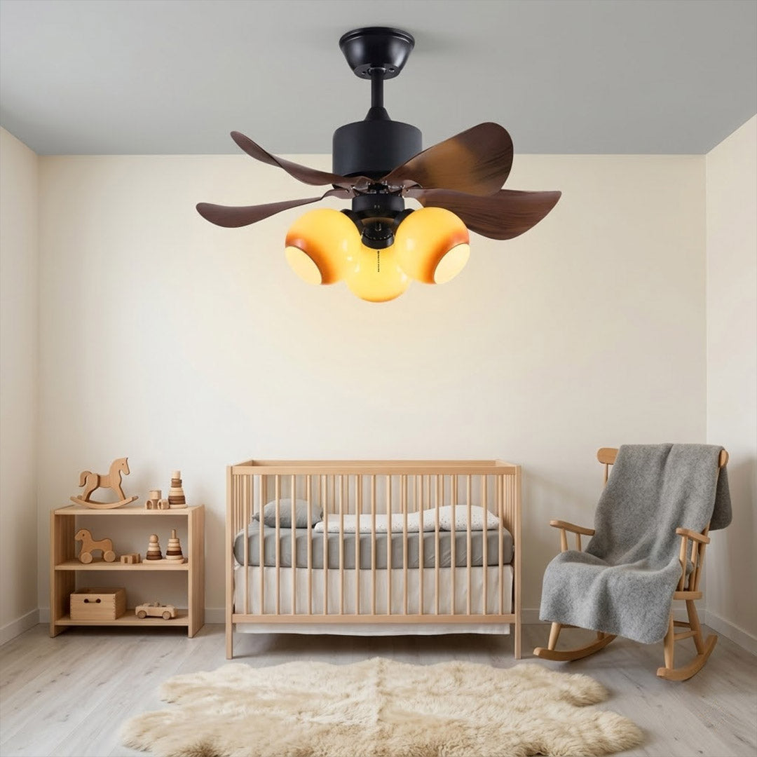 Havana ceiling fan with light 6 walnut blade black motor amber glass globe