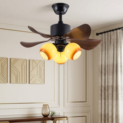 Havana ceiling fan with light 6 walnut blade black motor amber glass globe