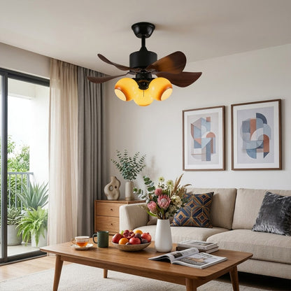 Havana ceiling fan with light 6 walnut blade black motor amber glass globe