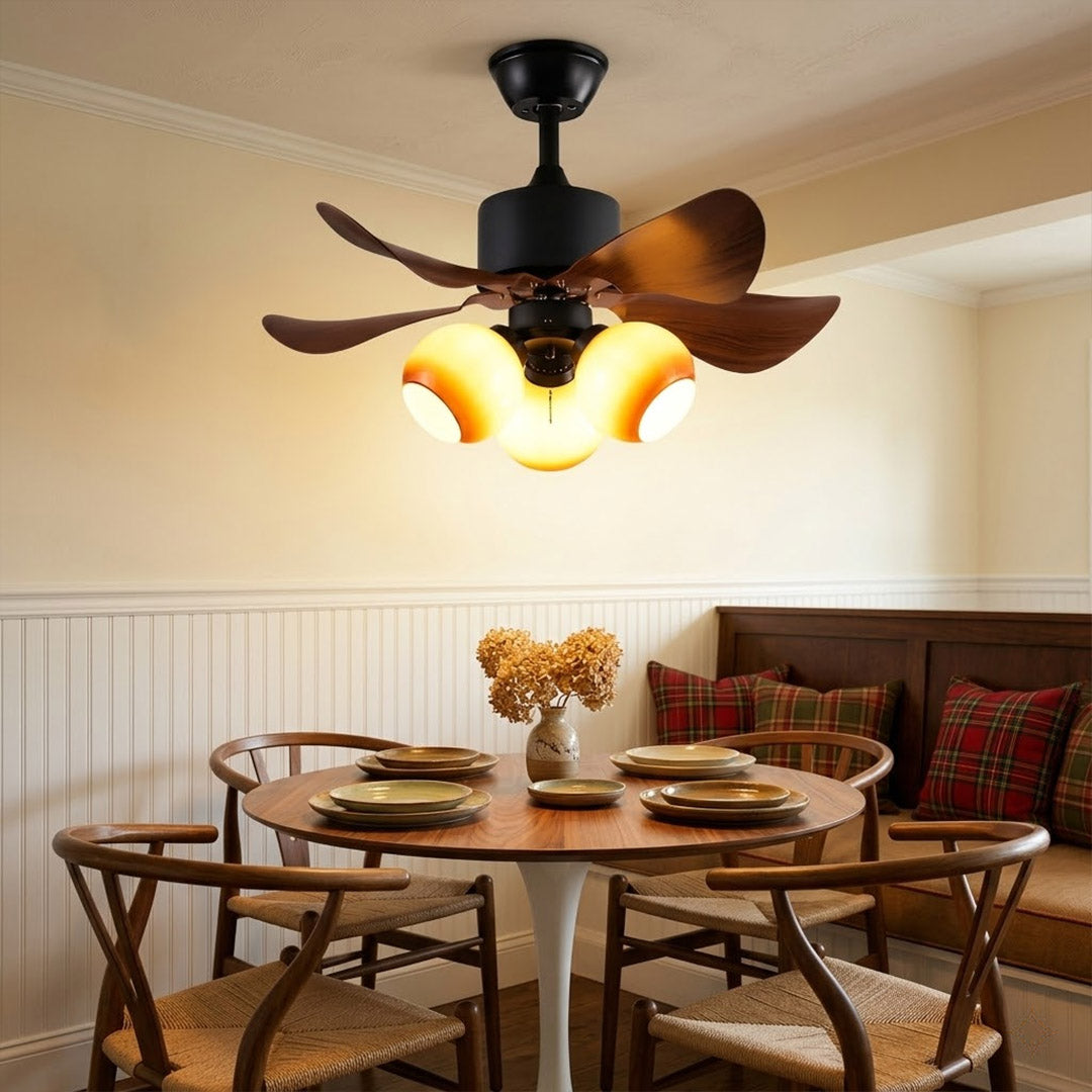 Havana ceiling fan with light 6 walnut blade black motor amber glass globe