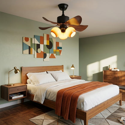 Havana ceiling fan with light 6 walnut blade black motor amber glass globe