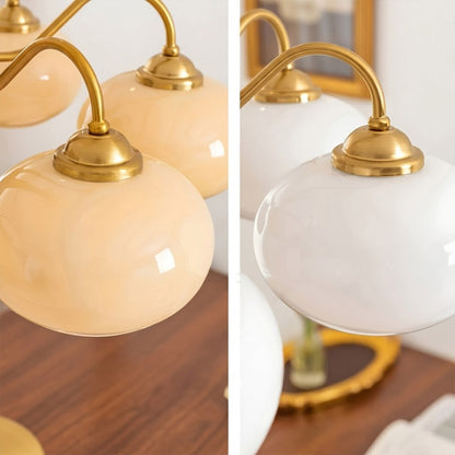 Persimmon 6-light walnut copper finish chandelier opal glass globes white background