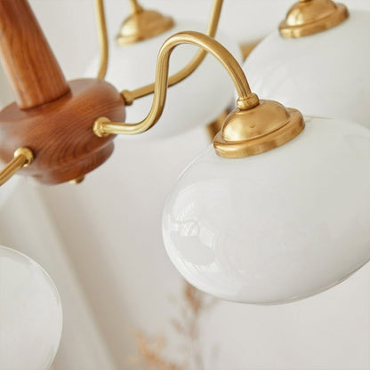 Persimmon 6-light walnut copper finish chandelier opal glass globes white background