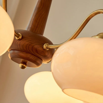 Persimmon 6-light walnut copper finish chandelier opal glass globes white background
