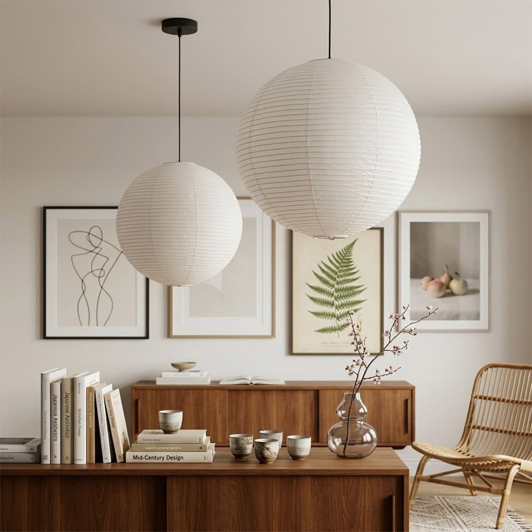 "Artistic pleated paper pendant light, a creative handmade fixture ideal for living room, dining area, and bedroom atmosphere."