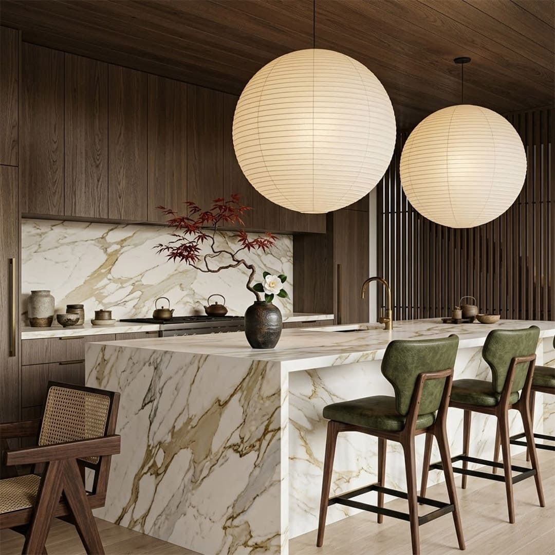 "Artistic pleated paper pendant light, a creative handmade fixture ideal for living room, dining area, and bedroom atmosphere."