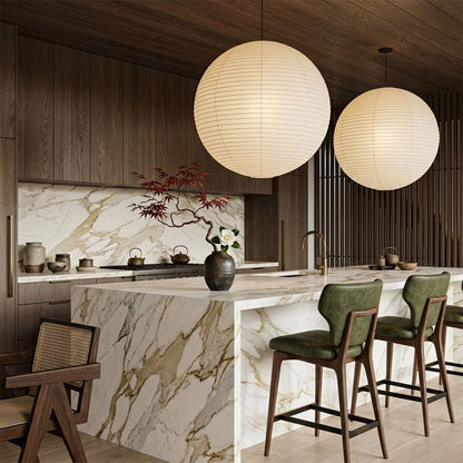 "Artistic pleated paper pendant light, a creative handmade fixture ideal for living room, dining area, and bedroom atmosphere."