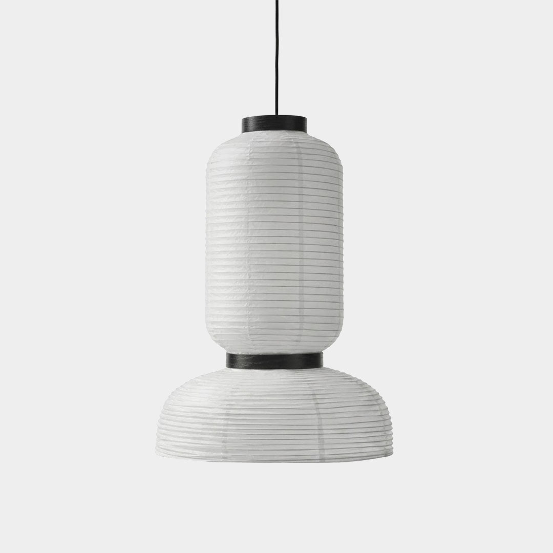 Stuberlighting Washi Paper Lantern Pendant Lamp, Tiered Zen Shape with Black Oak Rings, Japandi Style
