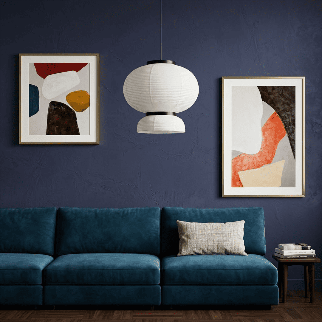 Stuberlighting Washi Paper Lantern Pendant Lamp, Tiered Zen Shape with Black Oak Rings, Japandi Style