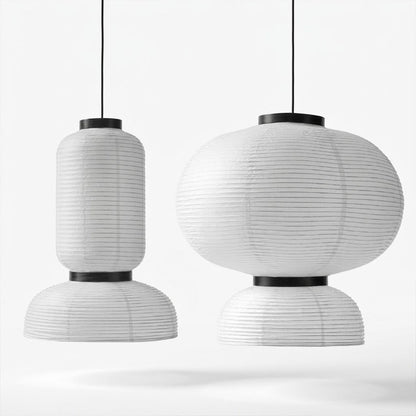 Stuberlighting Washi Paper Lantern Pendant Lamp, Tiered Zen Shape with Black Oak Rings, Japandi Style