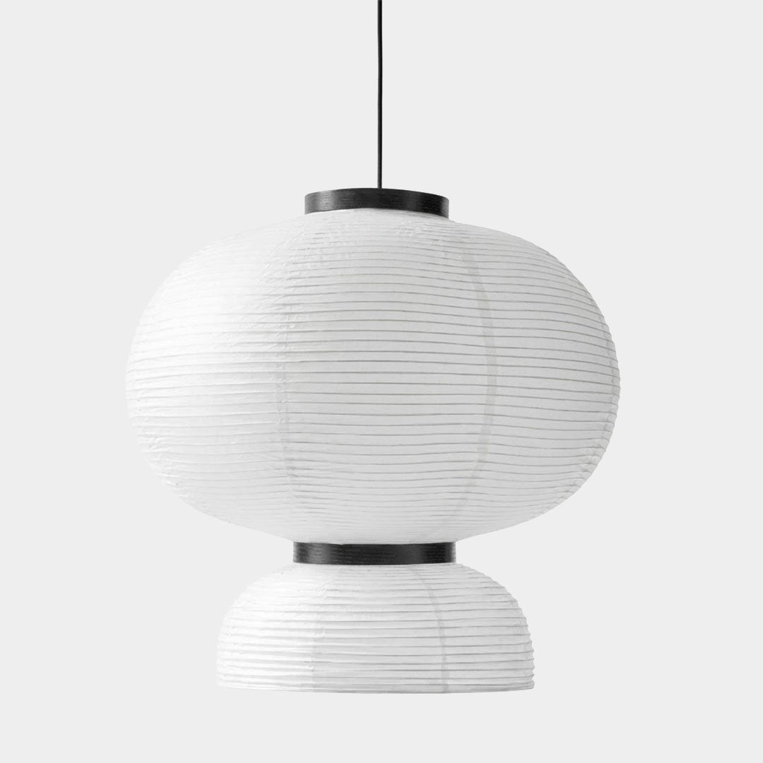 Stuberlighting Washi Paper Lantern Pendant Lamp, Tiered Zen Shape with Black Oak Rings, Japandi Style