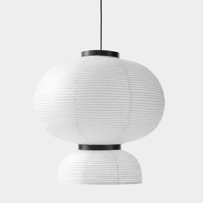 Stuberlighting Washi Paper Lantern Pendant Lamp, Tiered Zen Shape with Black Oak Rings, Japandi Style