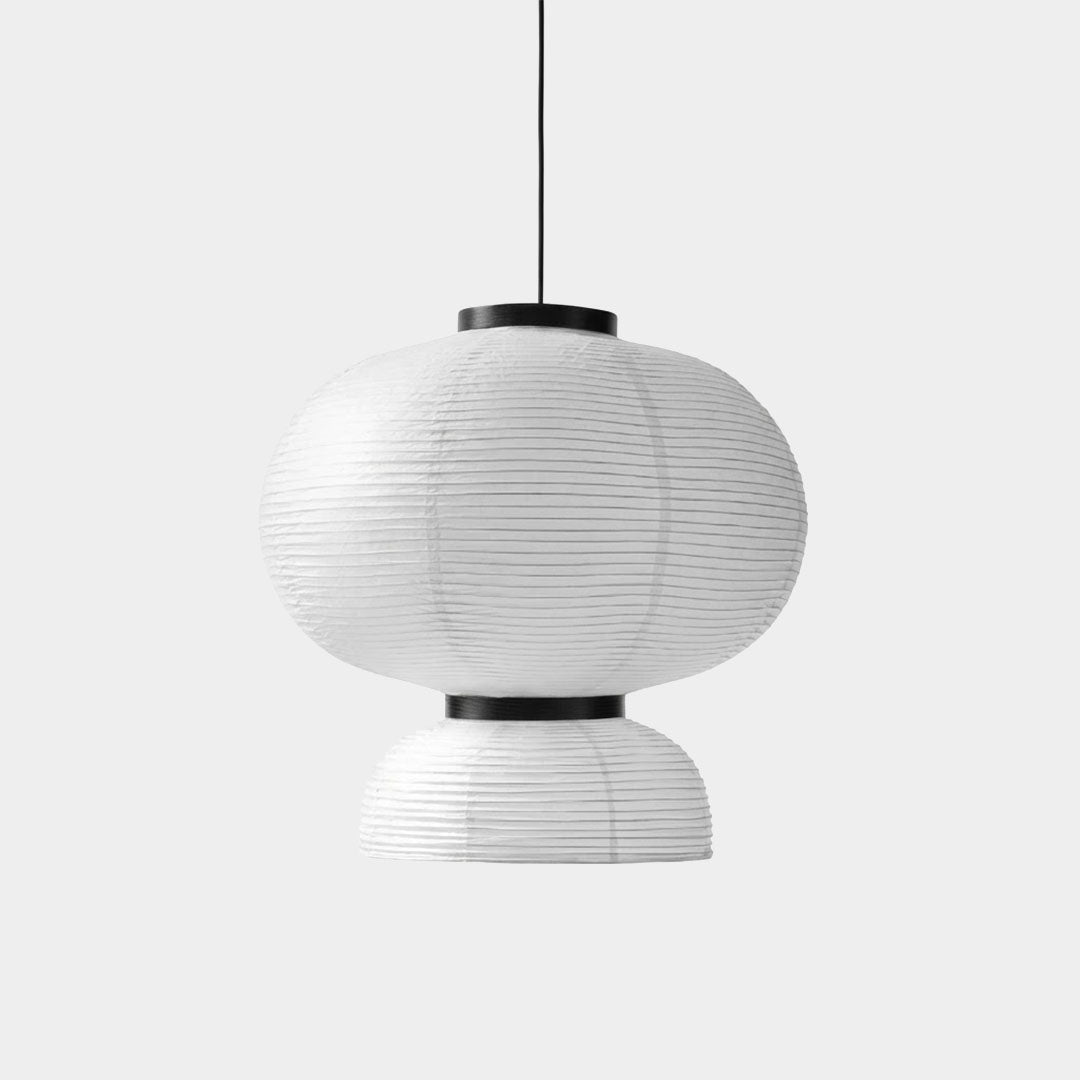 Stuberlighting Washi Paper Lantern Pendant Lamp, Tiered Zen Shape with Black Oak Rings, Japandi Style
