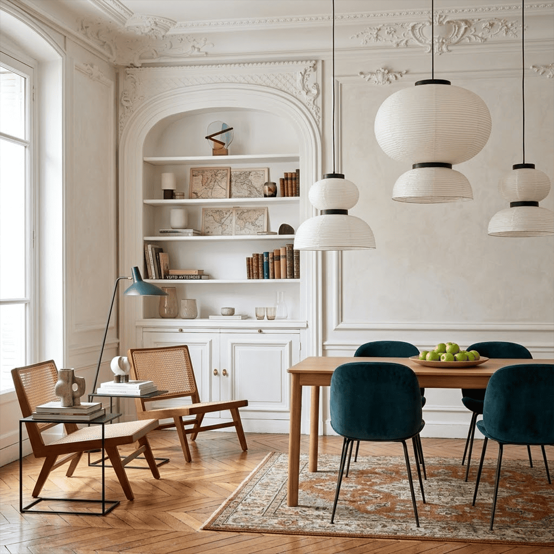 Stuberlighting Washi Paper Lantern Pendant Lamp, Tiered Zen Shape with Black Oak Rings, Japandi Style