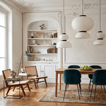 Stuberlighting Washi Paper Lantern Pendant Lamp, Tiered Zen Shape with Black Oak Rings, Japandi Style