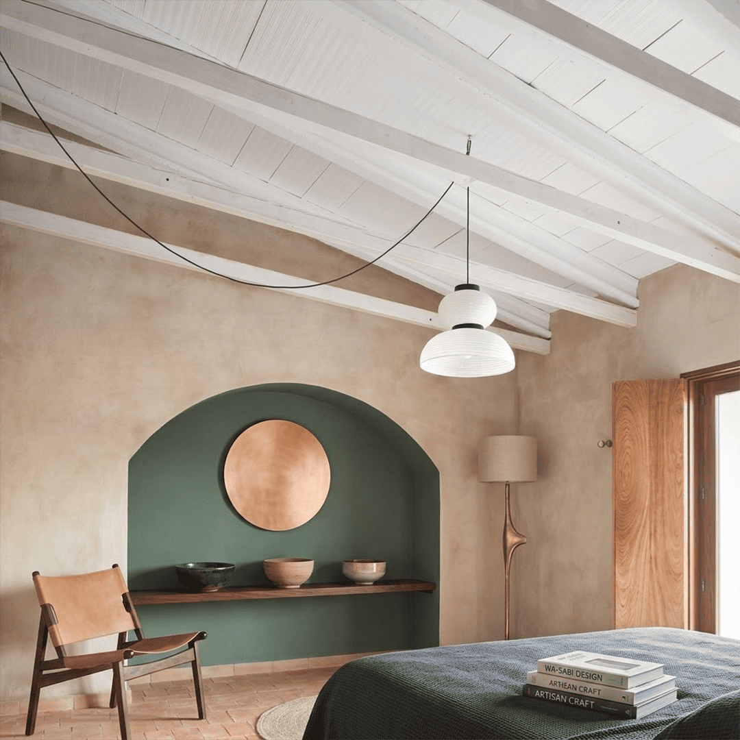 Stuberlighting Washi Paper Lantern Pendant Lamp, Tiered Zen Shape with Black Oak Rings, Japandi Style