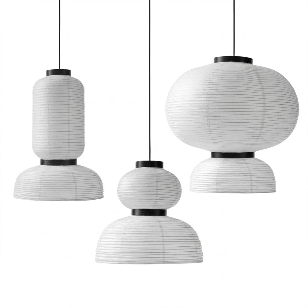Stuberlighting Washi Paper Lantern Pendant Lamp, Tiered Zen Shape with Black Oak Rings, Japandi Style