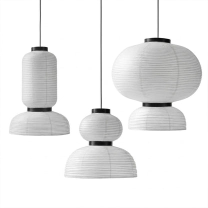 Stuberlighting Washi Paper Lantern Pendant Lamp, Tiered Zen Shape with Black Oak Rings, Japandi Style