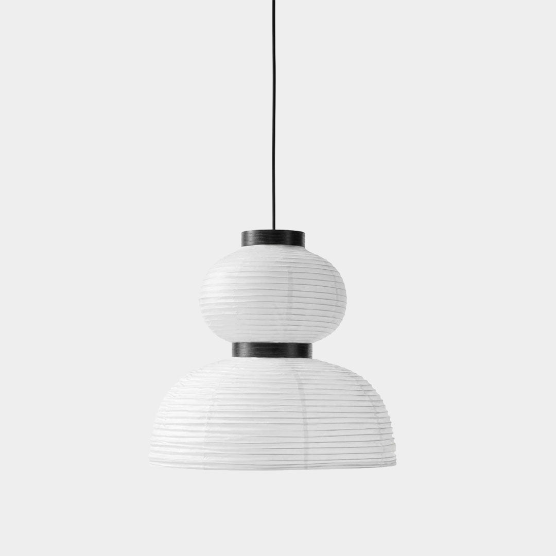 Stuberlighting Washi Paper Lantern Pendant Lamp, Tiered Zen Shape with Black Oak Rings, Japandi Style