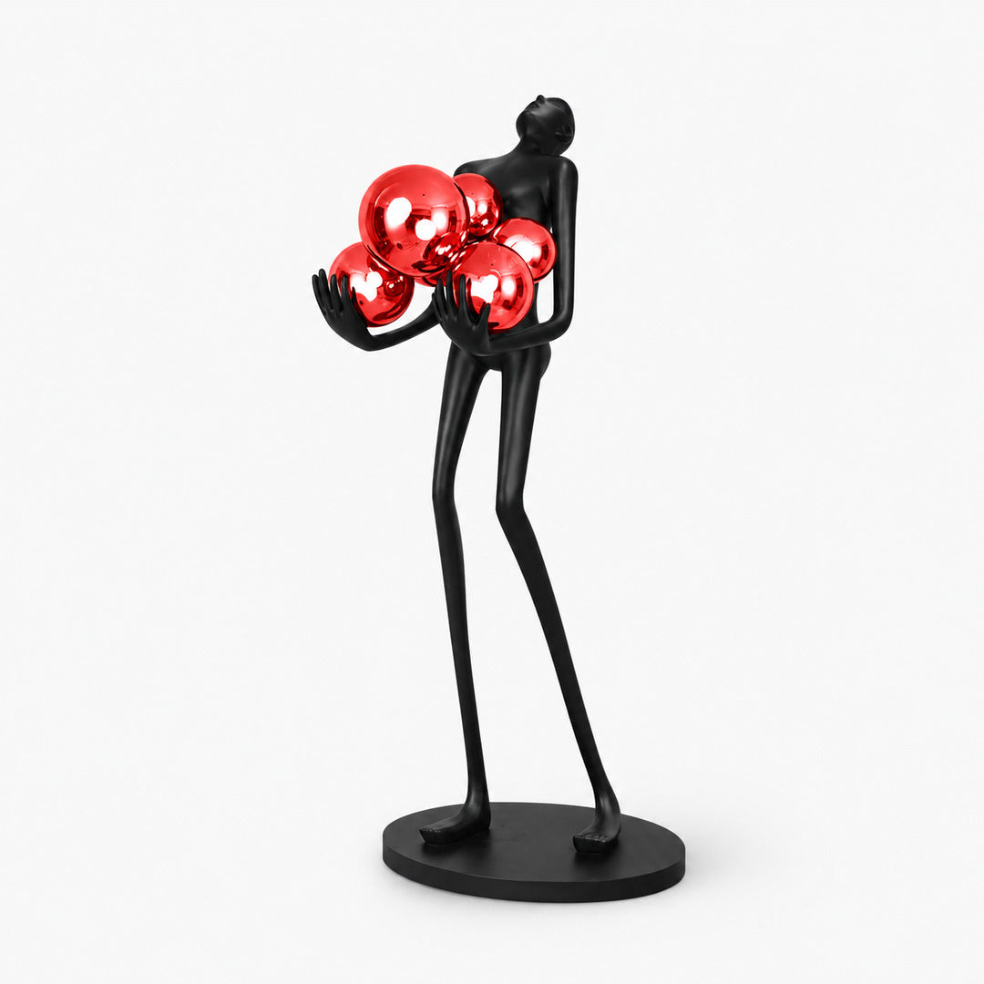 Small 63-inch Abbraccio glass floor lamp with red glass globes as a bold accent