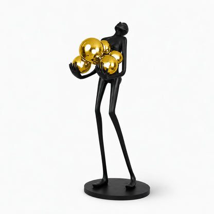 Small 63-inch Abbraccio glass floor lamp with gold glass globes as a warm luxe accent