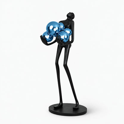 Small 63-inch Abbraccio glass floor lamp with blue glass globes in a modern room