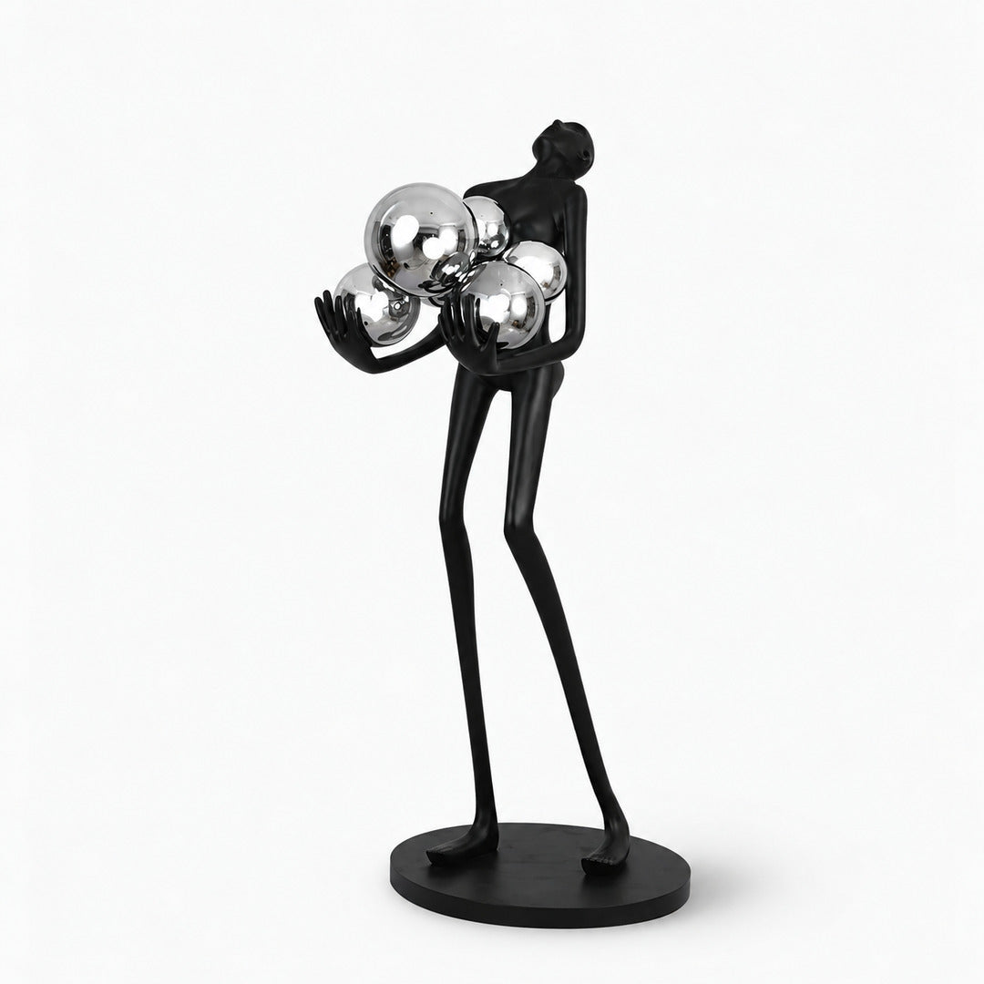 Small 63-inch Abbraccio glass floor lamp with silver glass globes in a contemporary space