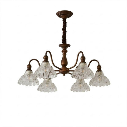 Adele antique brass chandelier round 28 inch flower glass shades vintage aged patina dining room white background