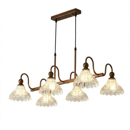 Adele antique brass linear chandelier 31 inch rectangular long flower glass shades vintage kitchen island dining table white background