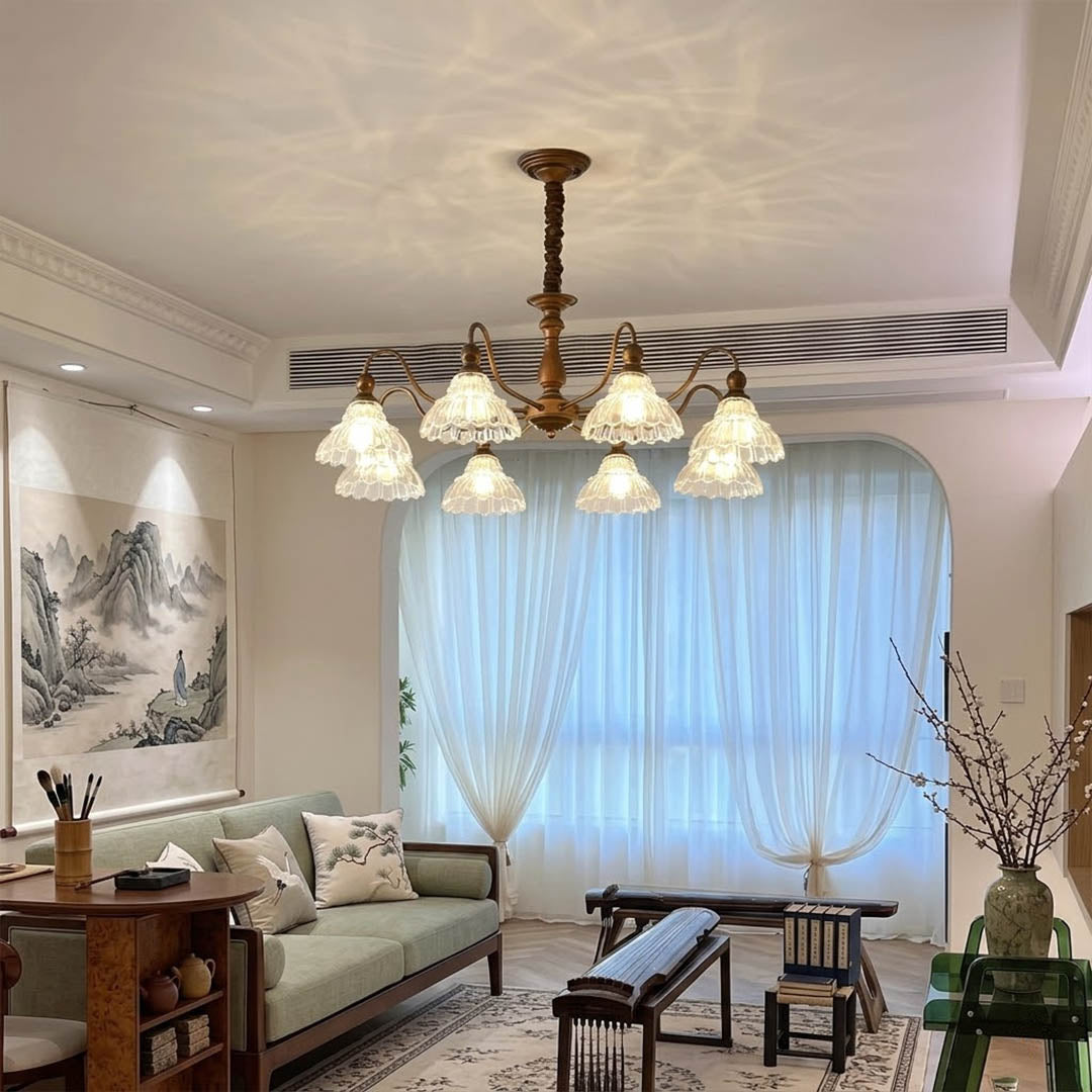 Adele 34 inch round antique brass chandelier traditional dining room above formal table holiday dinner warm vintage glow