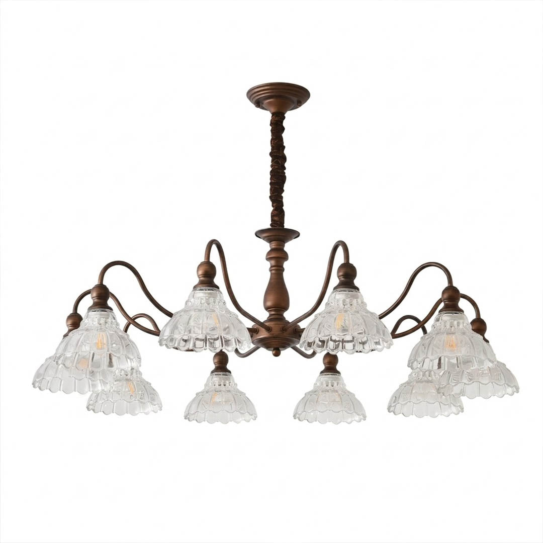 Adele antique brass chandelier round 39 inch grand statement flower glass shades vintage aged patina foyer white background
