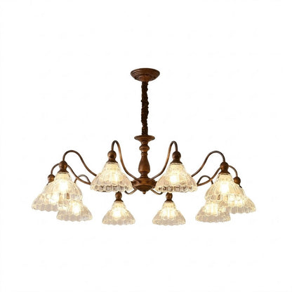 Adele antique brass chandelier round 39 inch grand statement flower glass shades vintage aged patina foyer white background