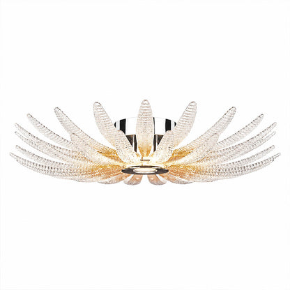 Agave Dewdrop glass flush mount ceiling light medium 28 inch handmade dewdrop textured leaves integrated LED 3000K warm white modern sculptural botanical white background