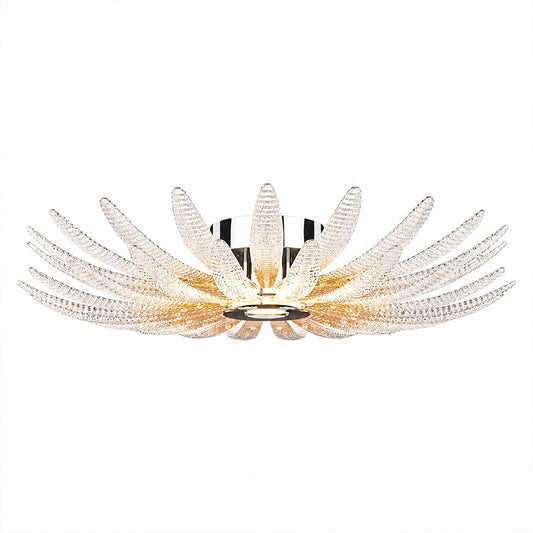 Agave Dewdrop glass flush mount ceiling light medium 28 inch handmade dewdrop textured leaves integrated LED 3000K warm white modern sculptural botanical white background