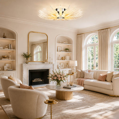 Agave Dewdrop large glass flush mount ceiling light modern living room grand statement luxury sculptural botanical warm glow lifestyle interior