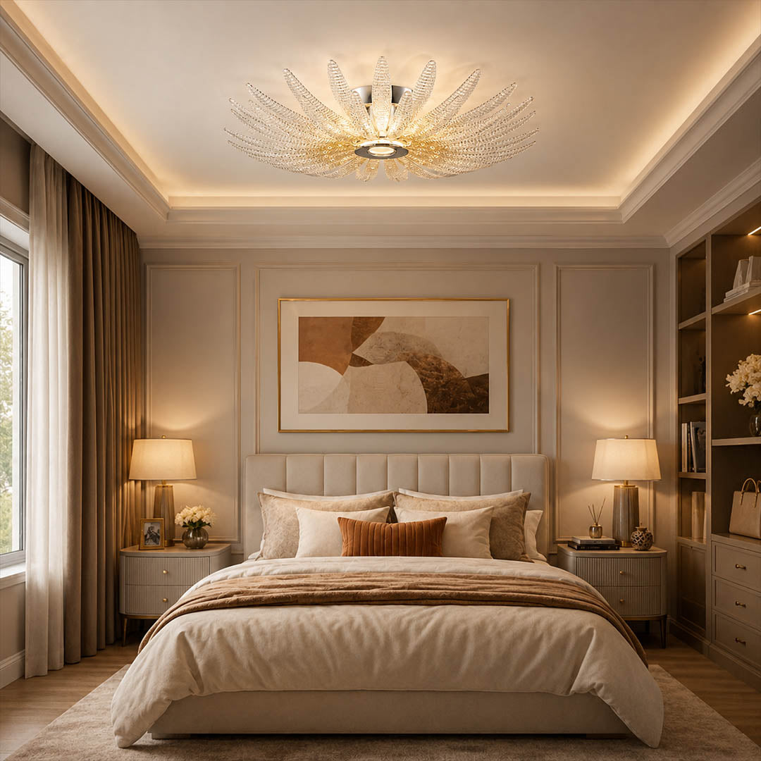 Agave Dewdrop large glass flush mount ceiling light hospitality hotel lobby commercial project modern luxury sculptural botanical warm glow lifestyle interior