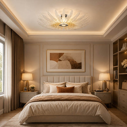 Agave Dewdrop large glass flush mount ceiling light hospitality hotel lobby commercial project modern luxury sculptural botanical warm glow lifestyle interior