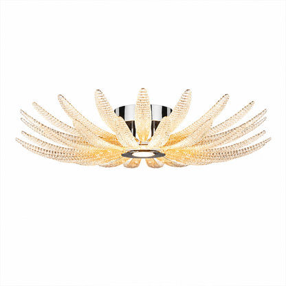 Agave Dewdrop glass flush mount ceiling light medium 28 inch handmade dewdrop textured leaves integrated LED 3000K warm white modern sculptural botanical white background