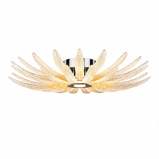 Agave Dewdrop glass flush mount ceiling light medium 28 inch handmade dewdrop textured leaves integrated LED 3000K warm white modern sculptural botanical white background