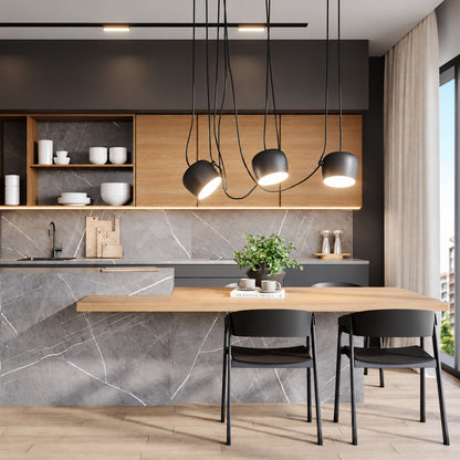 Aim adjustable pendant lights aimed over a modern kitchen island