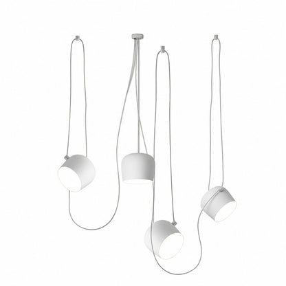 Four-head white Aim pendant light in an open-plan kitchen