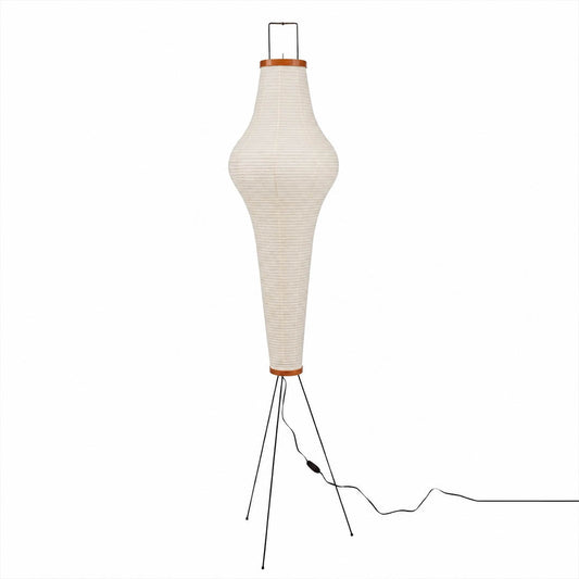 Akari 14A washi paper floor lamp vertical bottle silhouette 63 inch tall handmade Japanese paper Isamu Noguchi design white background