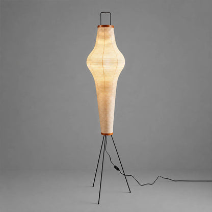 Akari 14A washi paper illuminated warm soft glow bamboo ribs visible handmade Japanese craftsmanship lantern detail