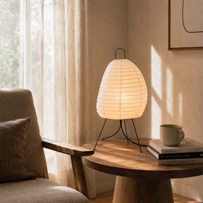 Organic modern living room reading nook with Akari 1N table lamp - stuberlighting