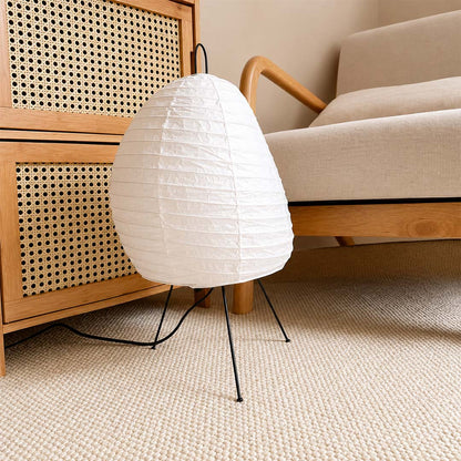 Wabi-sabi living room styled with Akari 1N rice paper lantern light - stuberlighting
